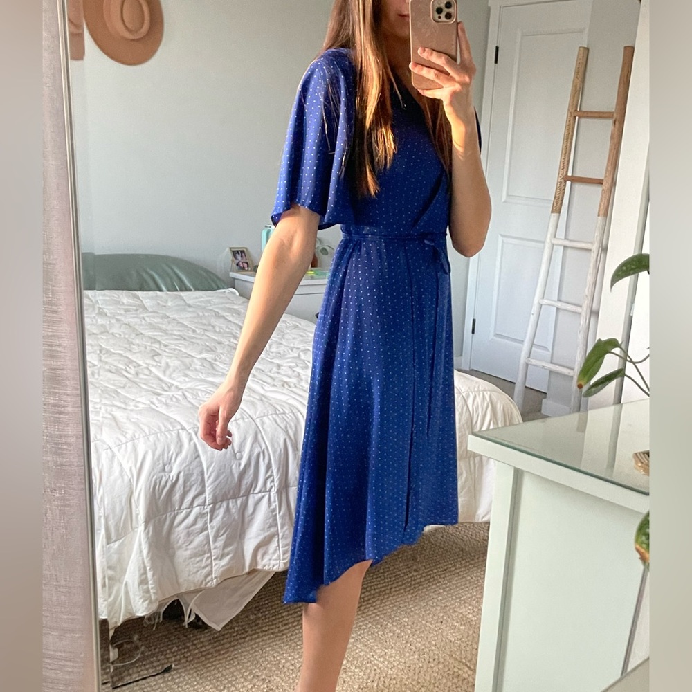 Lulus Dark Blue Triangle Pattern High-Low Wrap Dr… - image 4